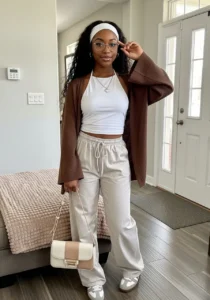 Cozy Chic Cream Joggers & White Top Look