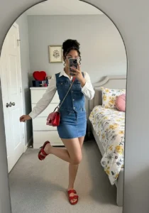 Denim Dress + Red Accessories