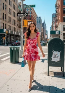 Floral Pink Dress + Silver Heels