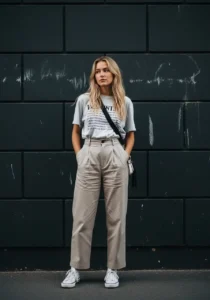 Graphic Tee + High-Waisted Trousers