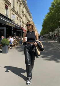 Sleek Black Tank Top + Leather Pants