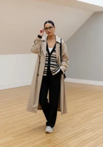 Striped Cardigan + Trench Coat