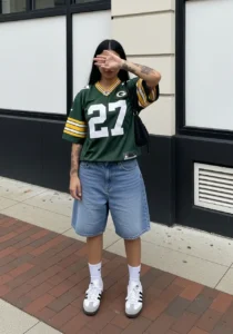 Swagy Chic with a Green Jersey & Denim Shorts