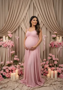 Elegant Pink Maternity Photoshoot with Roses
