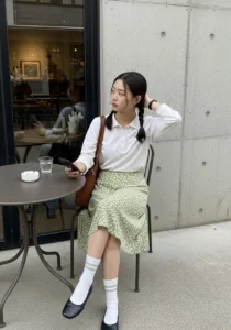 White Polo + Green Skirt