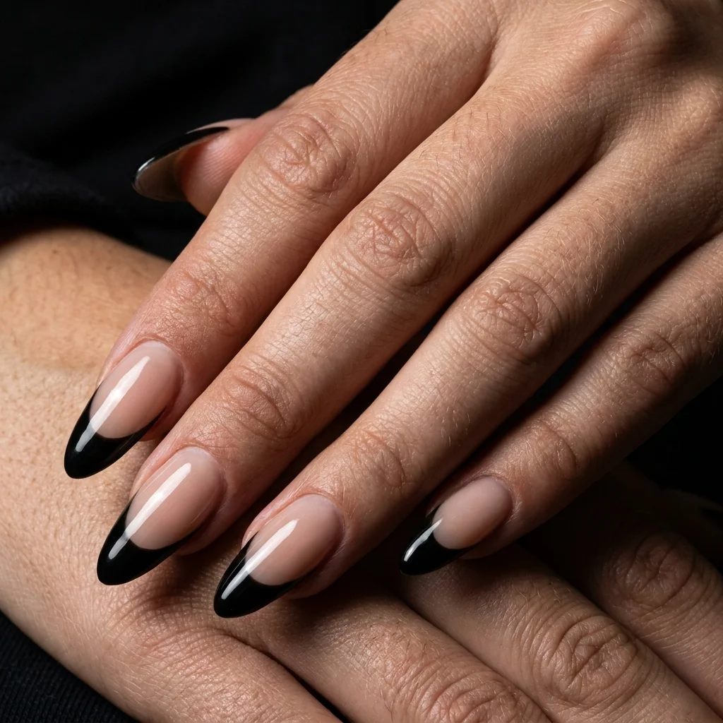 Black French Tip Almond Nails