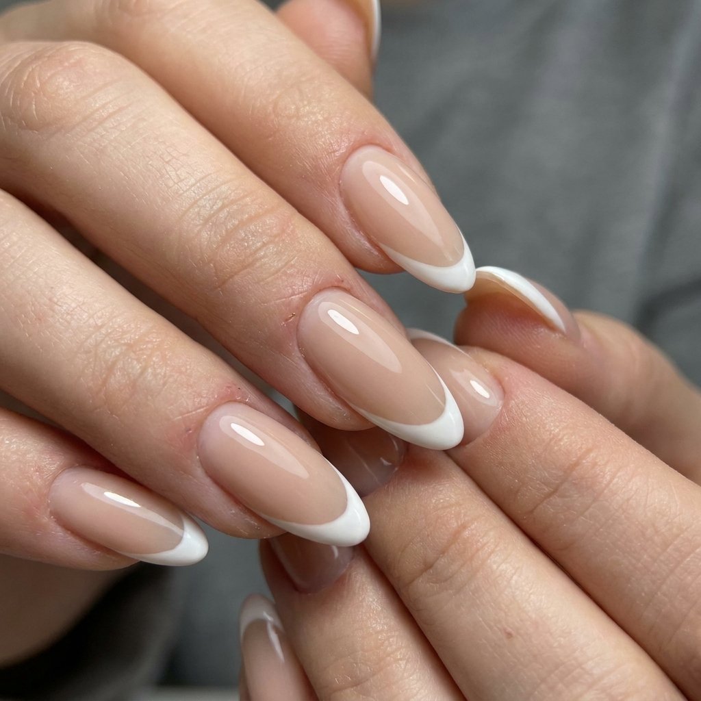 Classic White French Tip Almond Nails