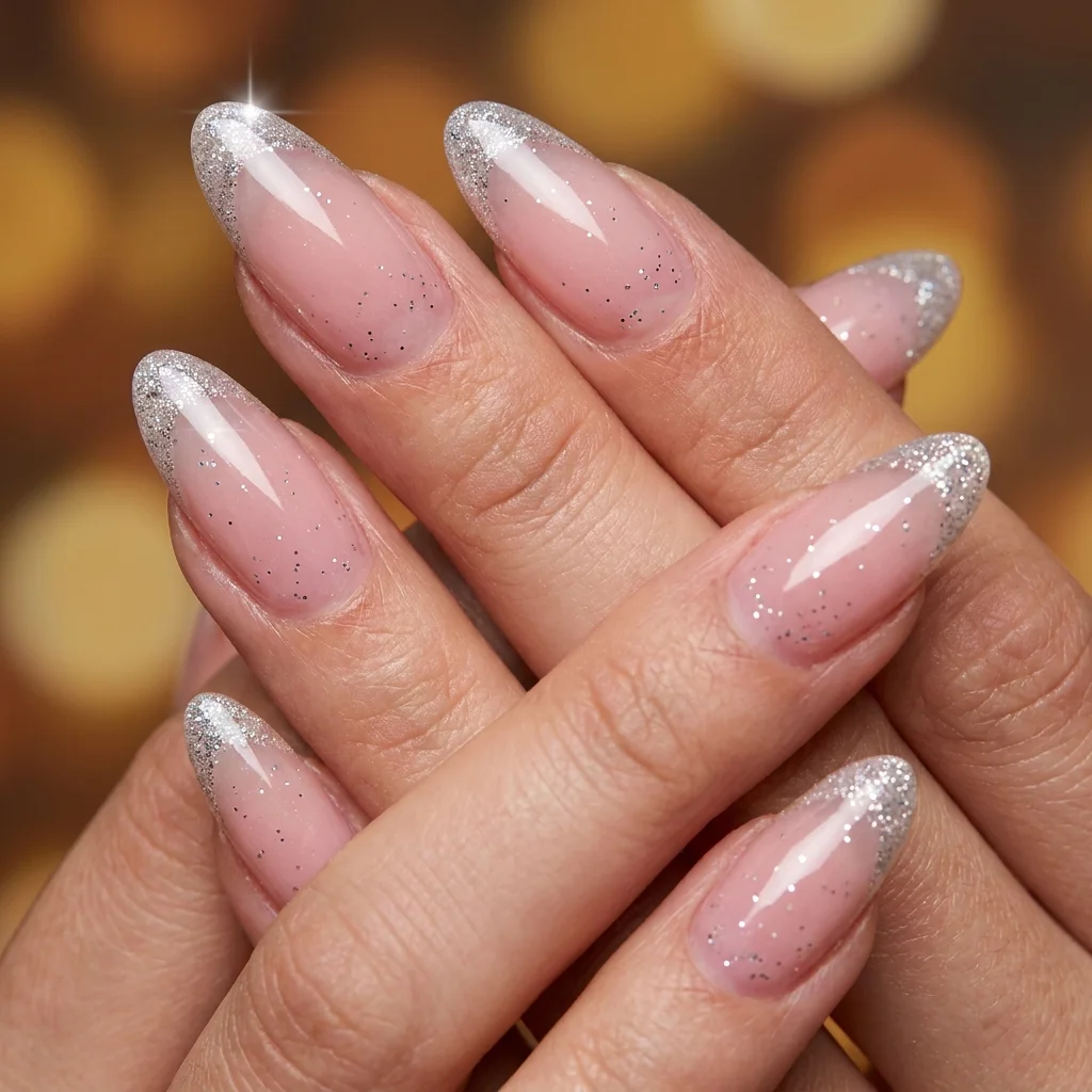 Glitter French Tip Almond Nails