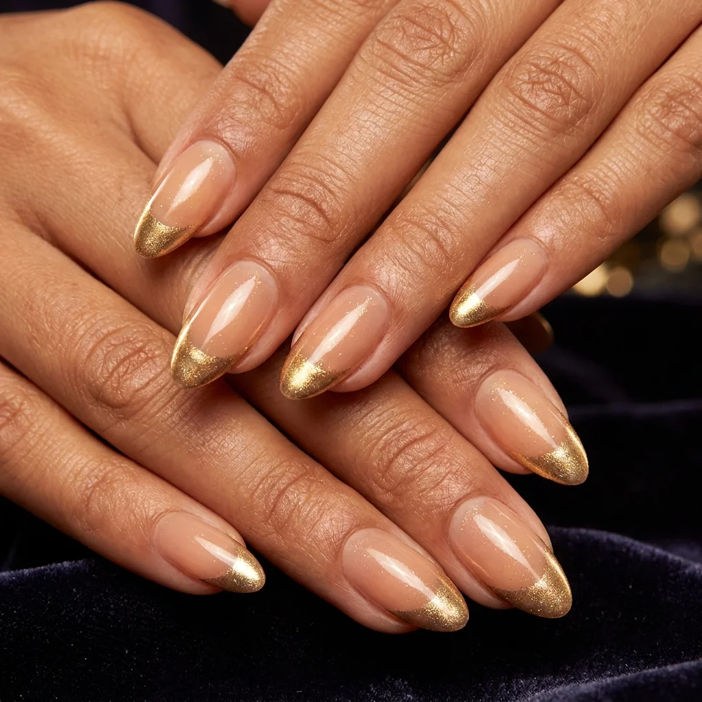 Gold French Tip Almond Nails
