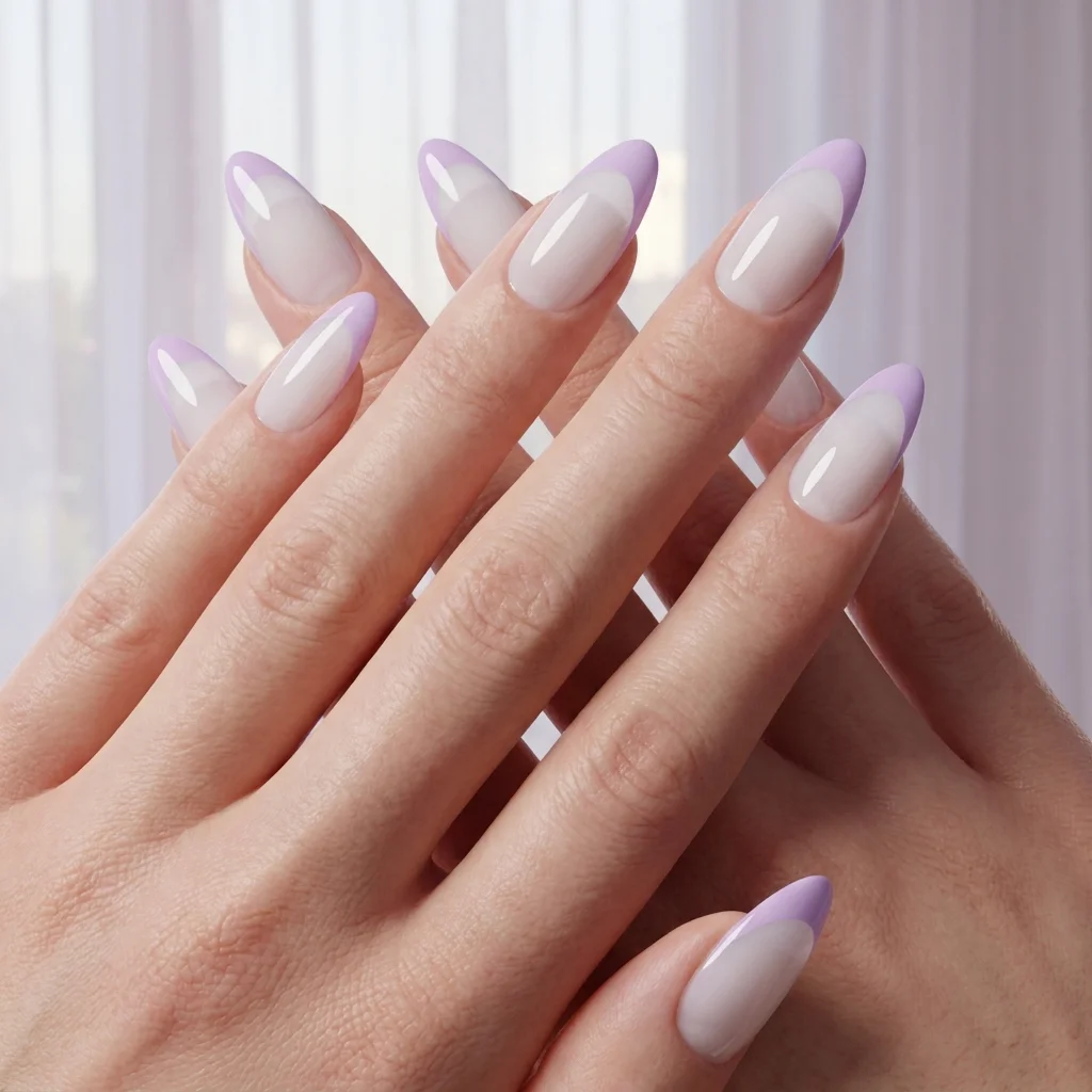 Lavender French Tip Almond Nails