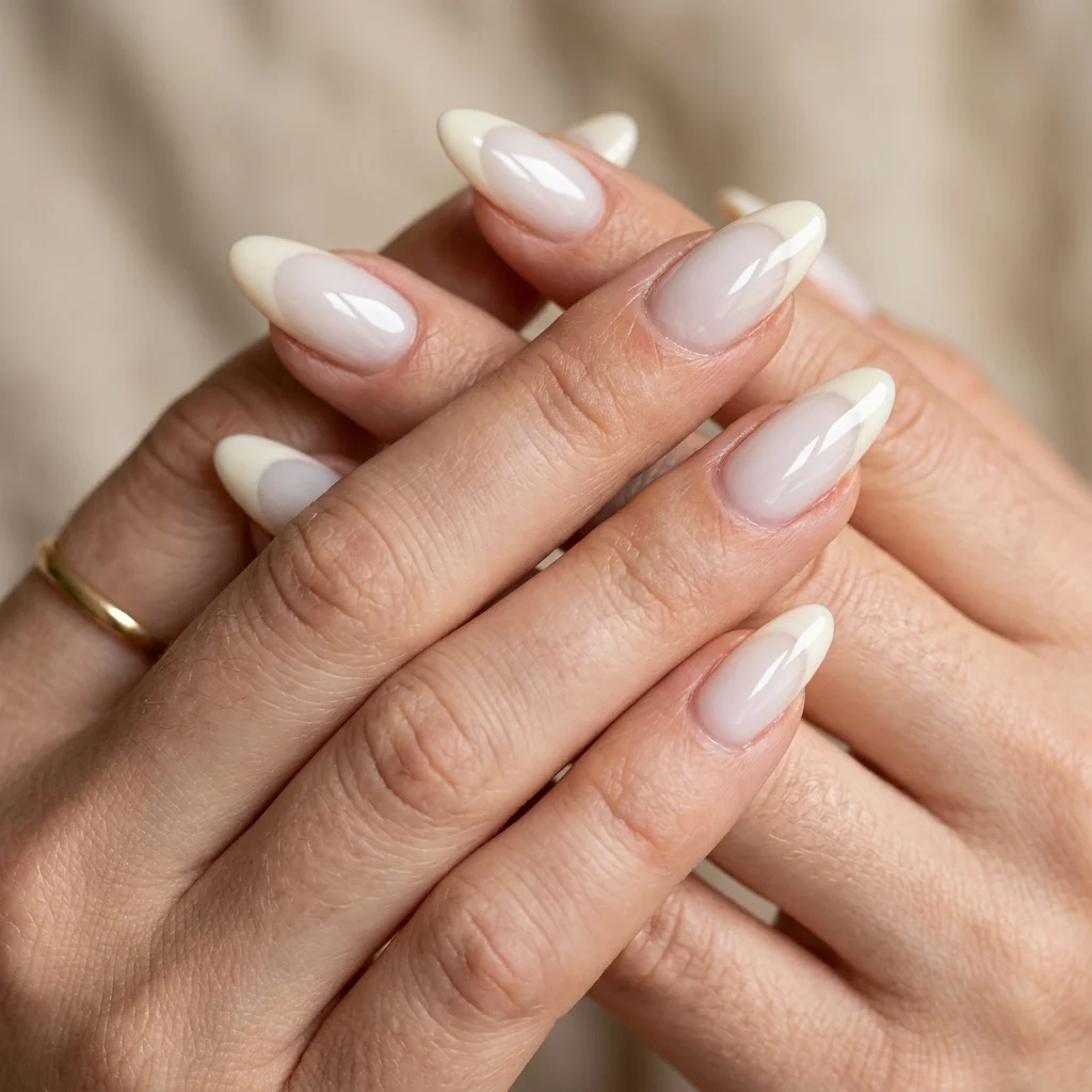 Milky White French Tip Almond Nails