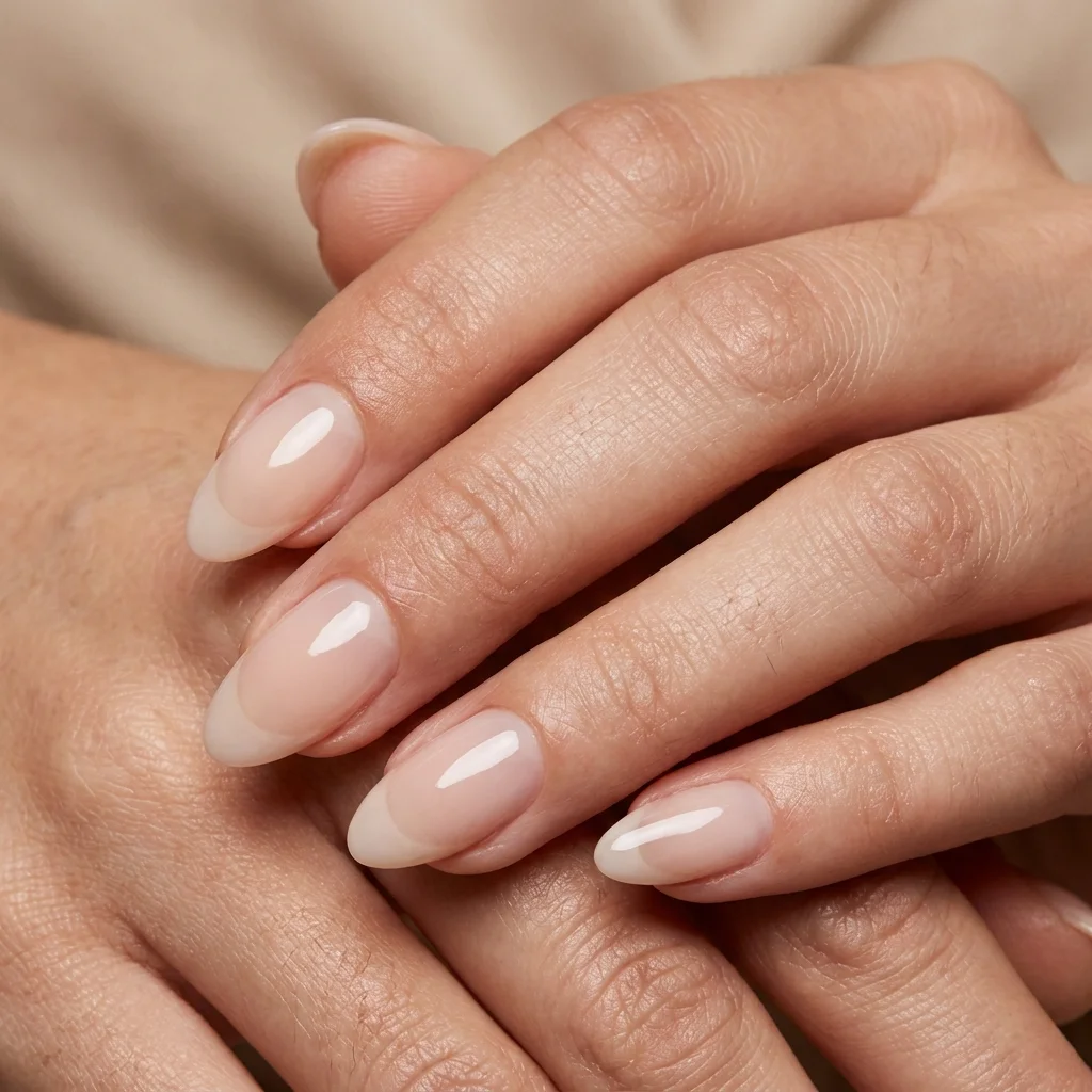 Nude French Tip Almond Nails