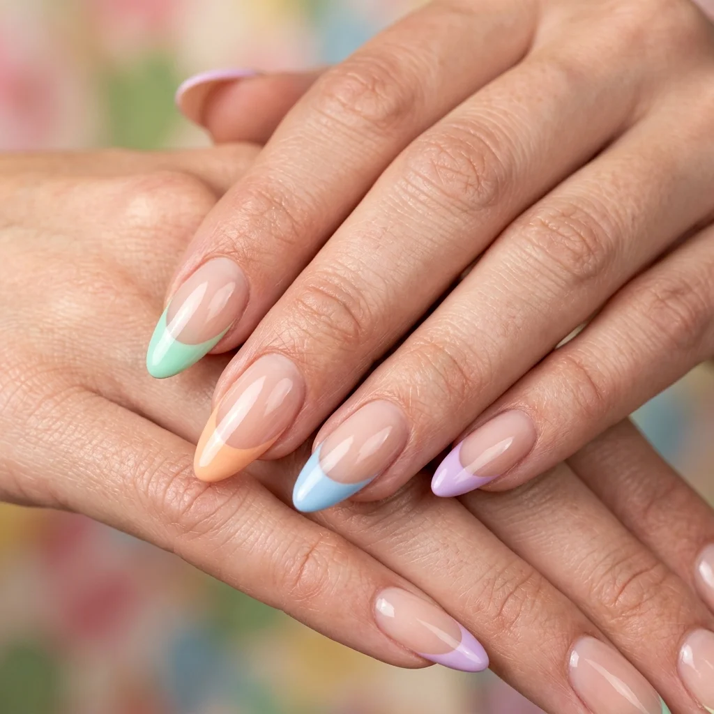Pastel French Tip Almond Nails