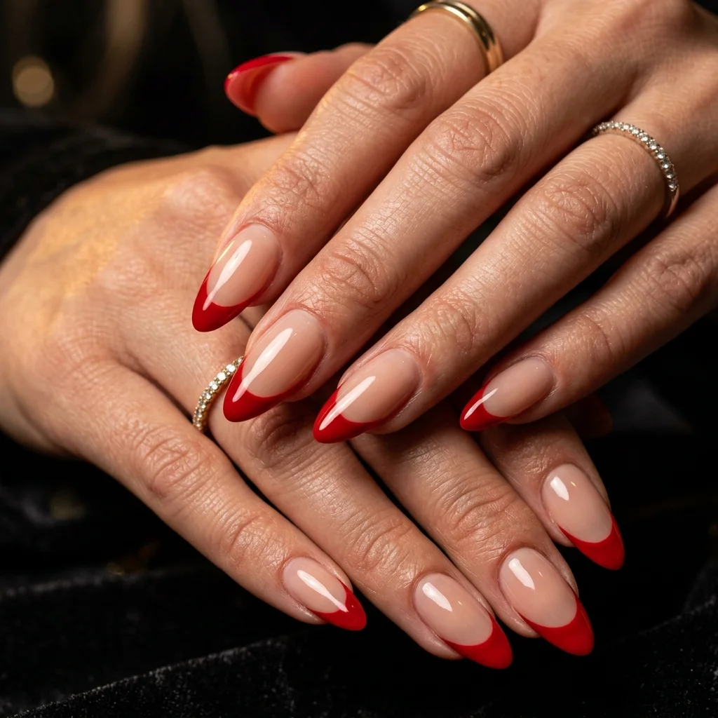 Red French Tip Almond Nails