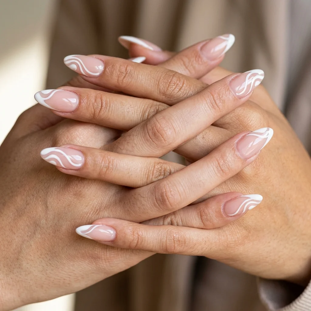 Swirl French Tip Almond Nails