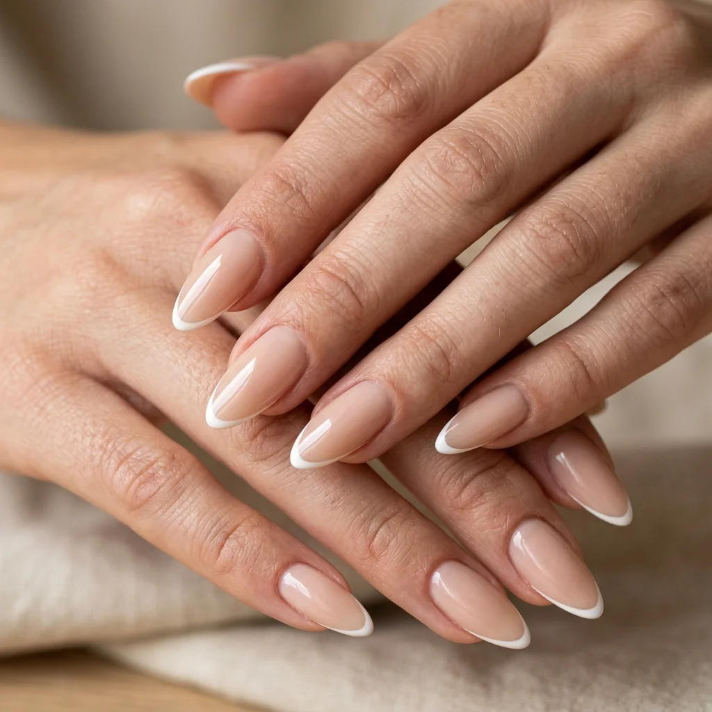 Thin Line French Tip Almond Nails